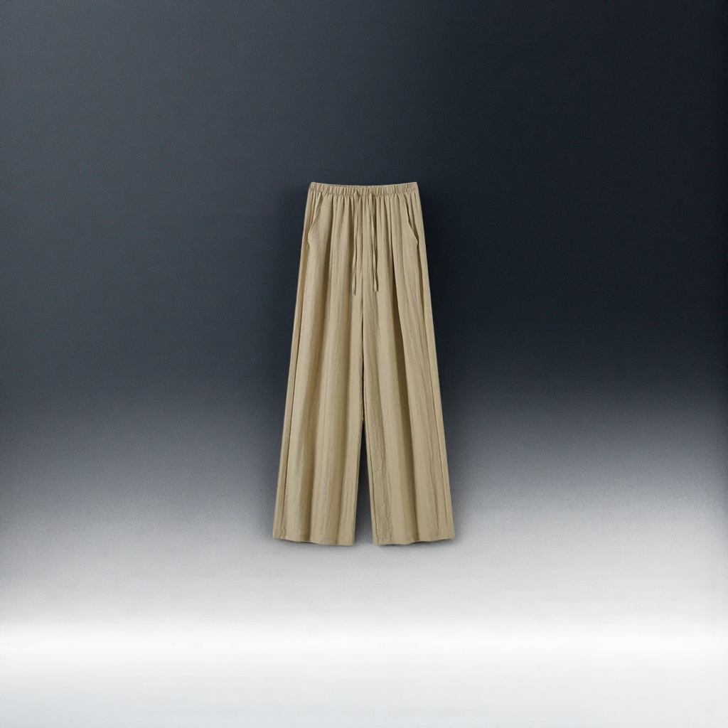 Beige high-waisted wide-leg pants with a slimming feel, casual 9-inch pants for women