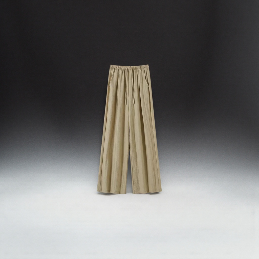 Beige high-waisted wide-leg pants with a slimming feel, casual 9-inch pants for women Specification image