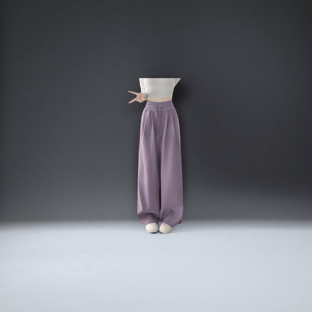 Purple high-waisted wide-leg pants with a slimming feel and versatile casual trousers details Picture
