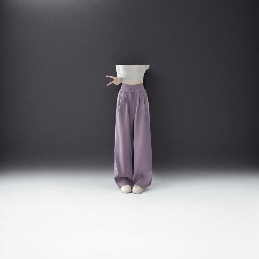 Purple high-waisted wide-leg pants with a slimming feel and versatile casual trousers Application Scenario