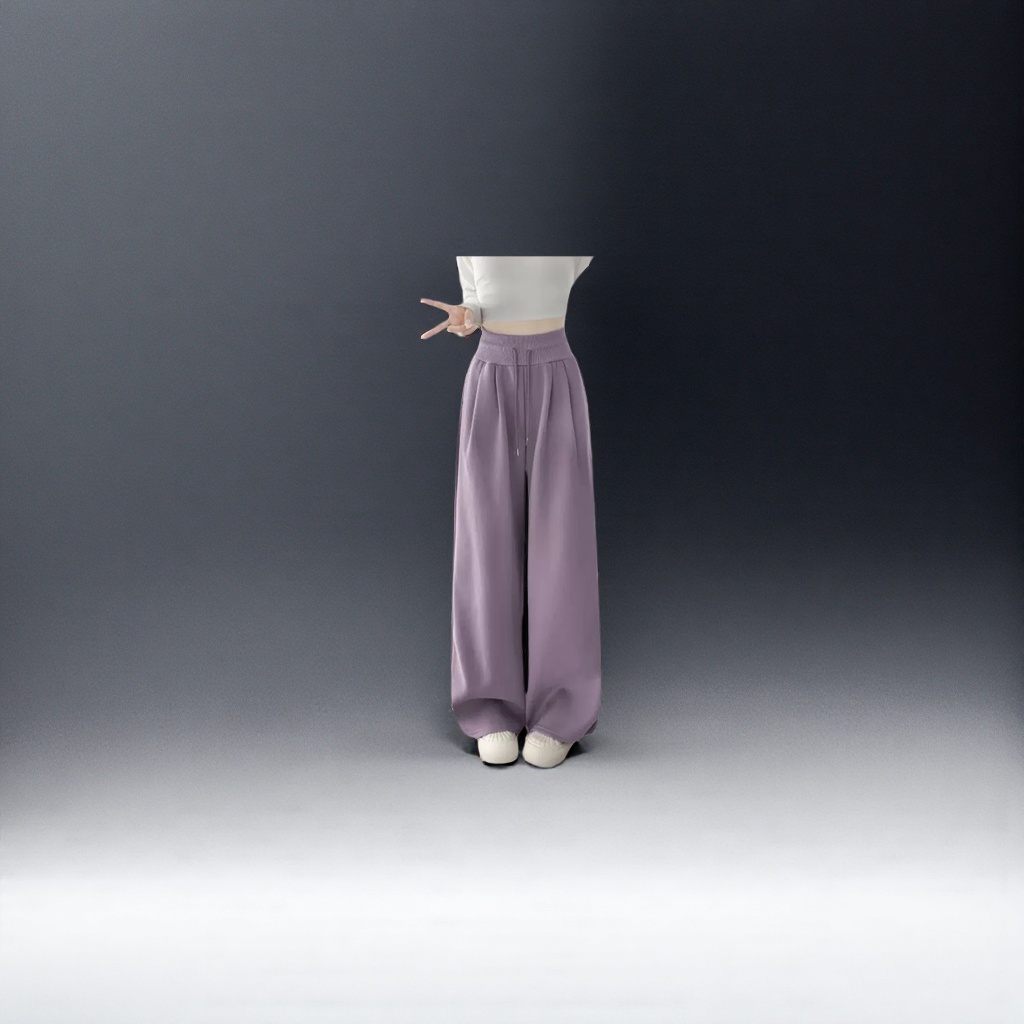 Purple high-waisted wide-leg pants with a slimming feel and versatile casual trousers