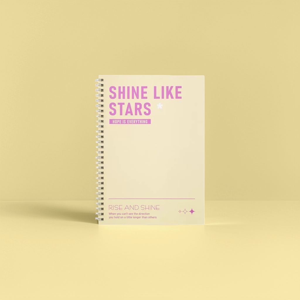 米黄色螺旋装订笔记本 封面紫字SHINE LIKE STARS HOPE IS EVERYTHING RISE AND 产品图