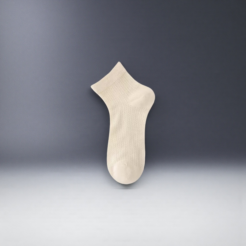 Beige knitted short socks made of pure cotton, breathable and versatile, a basic style for women details Picture