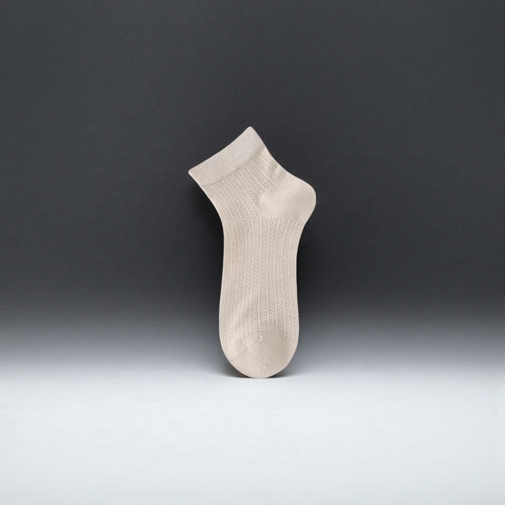 Off-white knitted short socks for women, all-in-one pure cotton breathable mid-calf socks details Picture