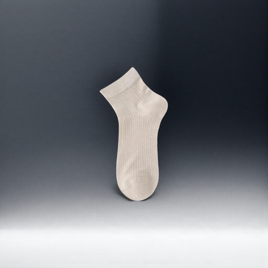 Off-white knitted short socks for women, all-in-one pure cotton breathable mid-calf socks