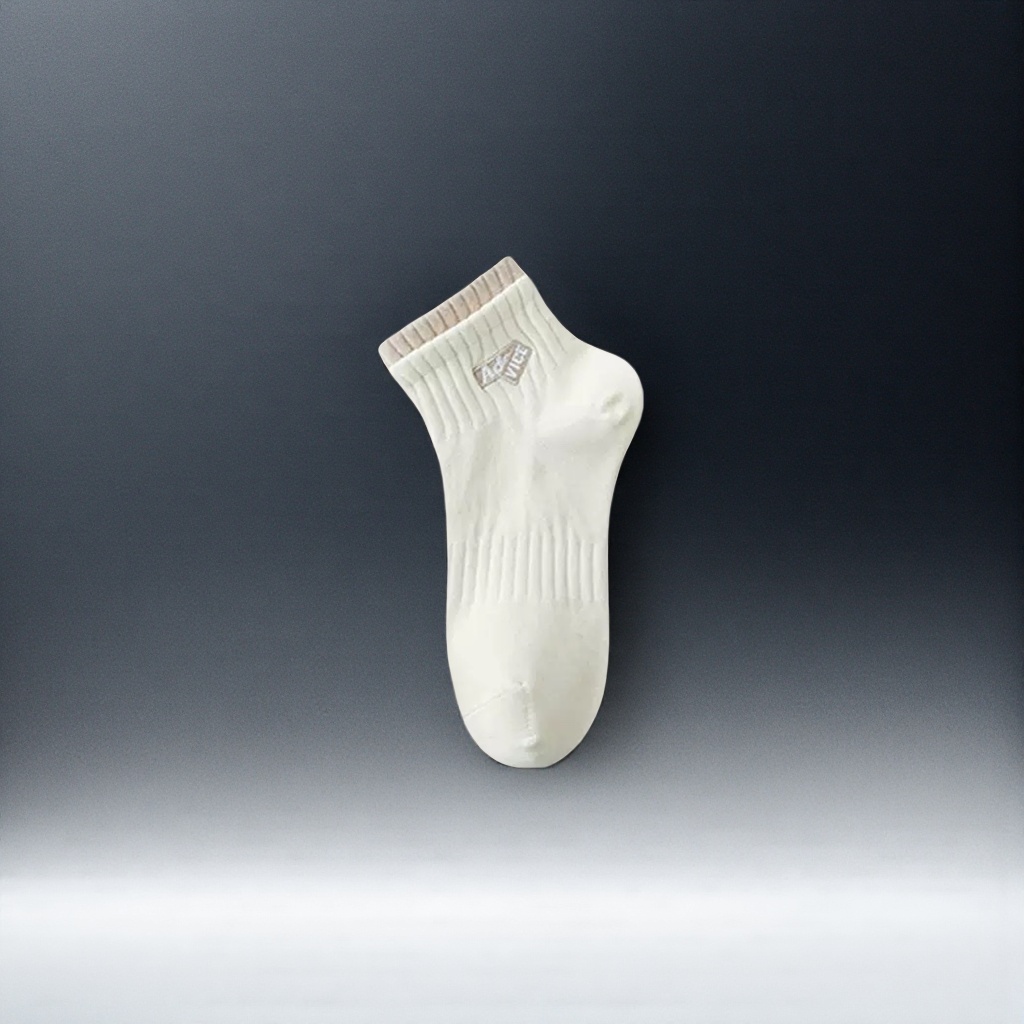 Beige vertical striped pure cotton short socks for both men and women, sweat-absorbent and breathable
