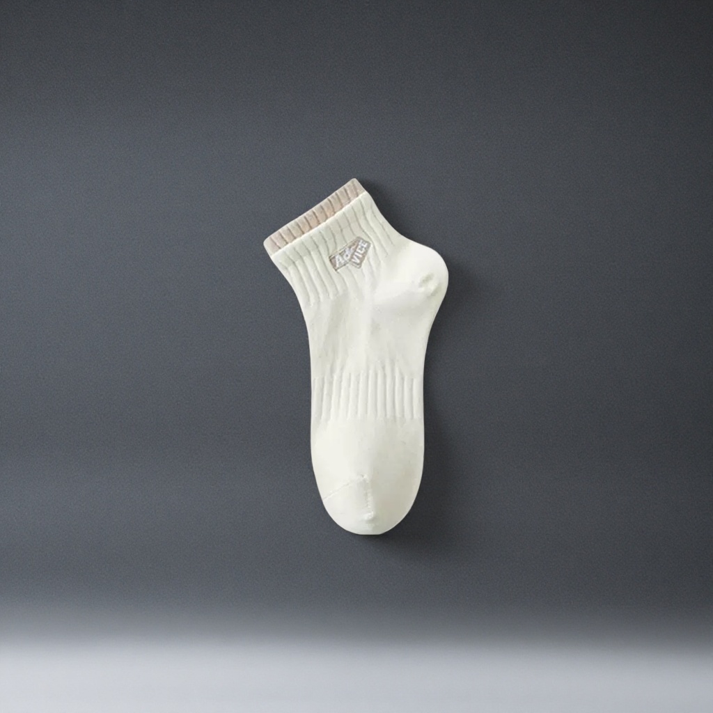 Beige vertical striped pure cotton short socks for both men and women, sweat-absorbent and breathable details Picture