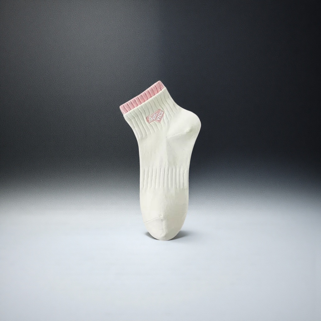 White socks, pink ribbed pure cotton mid-calf socks, unisex, comfortable and breathable details Picture