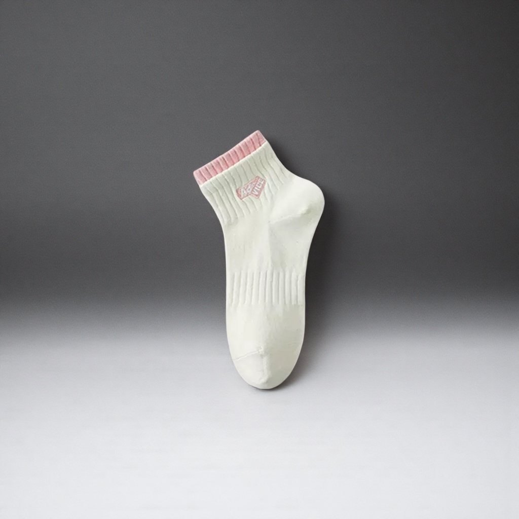 White socks, pink ribbed pure cotton mid-calf socks, unisex, comfortable and breathable Specification image