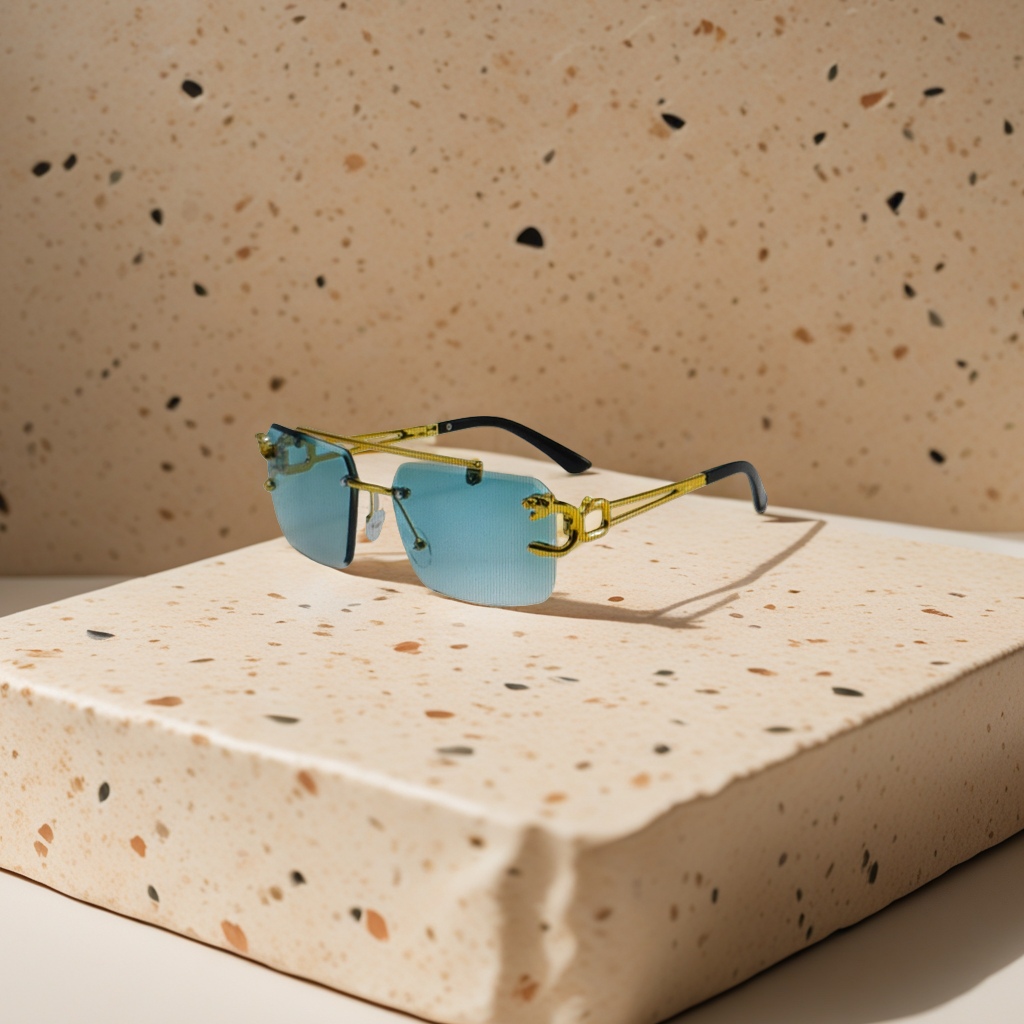Golden leopard head double-beam frameless sunglasses, fashionable polarized sunglasses, unisex Specification image