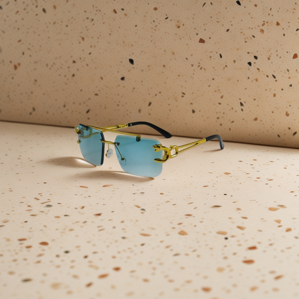 Golden leopard head double-beam frameless sunglasses, fashionable polarized sunglasses, unisex