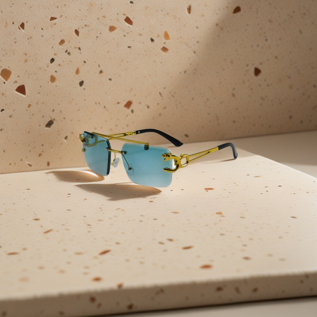 Golden leopard head double-beam frameless sunglasses, fashionable polarized sunglasses, unisex Application Scenario