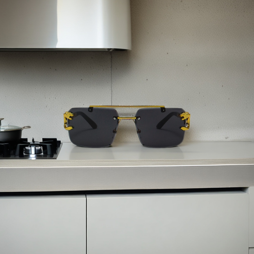 Gold-decorated black sunglasses, fashionable sunglasses for both men and women, UV protection details Picture