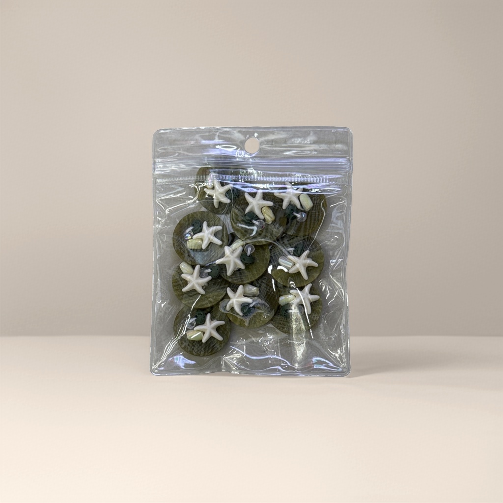 绿色海星装饰纽扣 透明塑料袋装