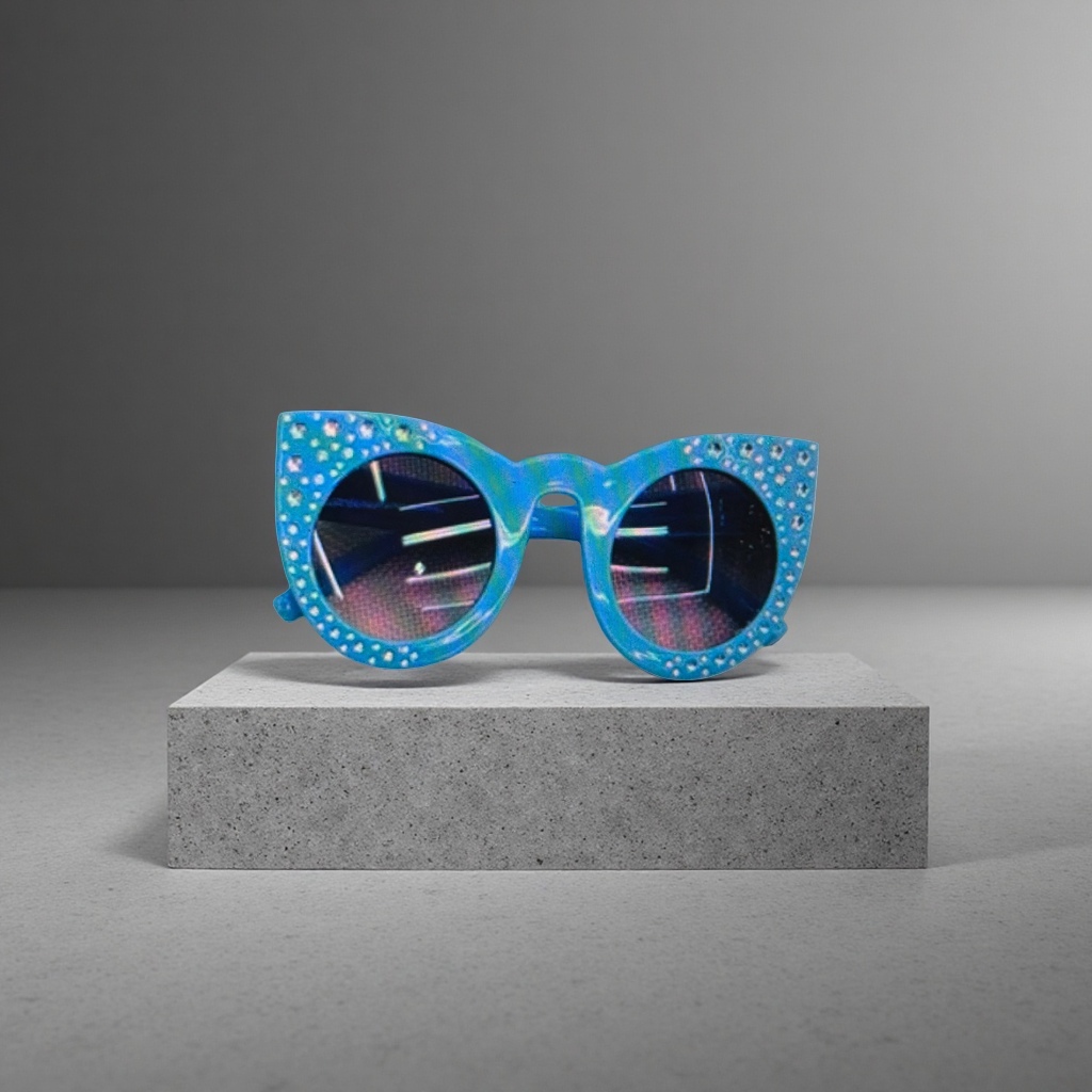 Blue diamond-encrusted cat-eye sunglasses, fashionable UV-resistant polarized sunglasses details Picture