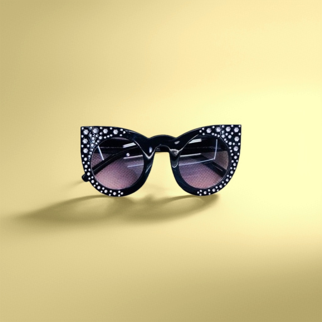 Black diamond-encrusted cat-eye sunglasses, fashionable UV-resistant polarized sunglasses details Picture