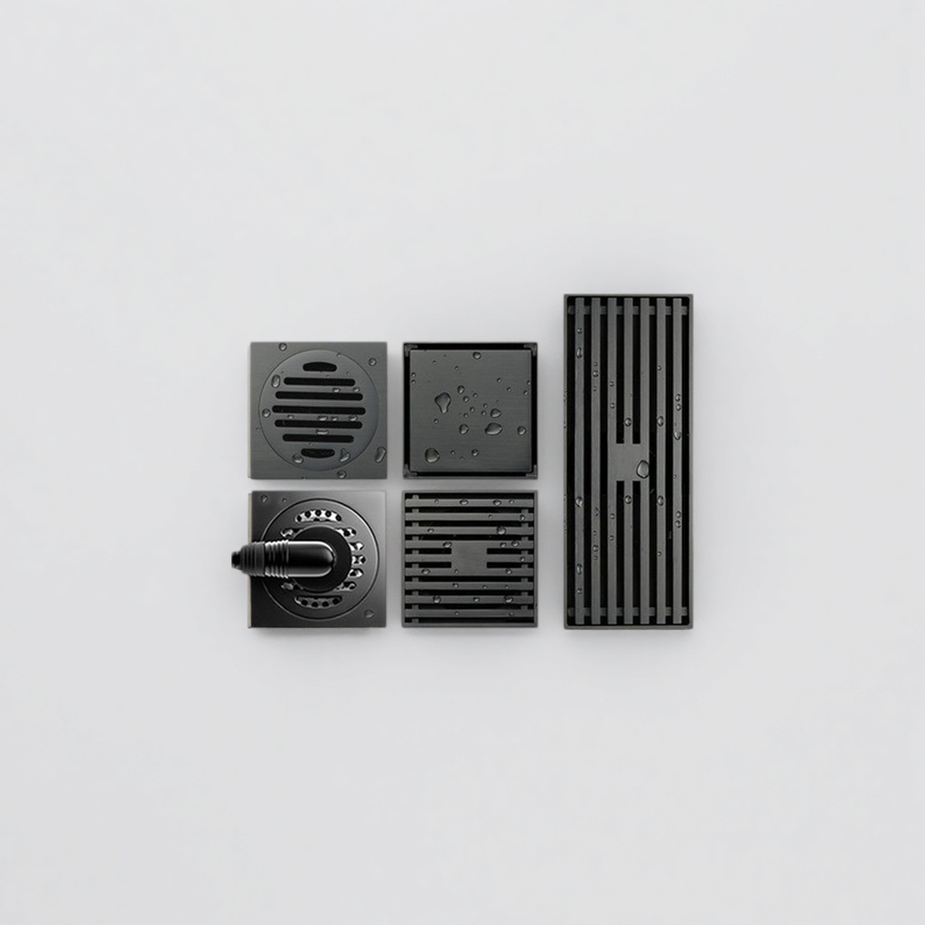 Black metal floor drain, anti-odor and anti-clogging, stainless steel, suitable for kitchens and bathrooms Application Scenario