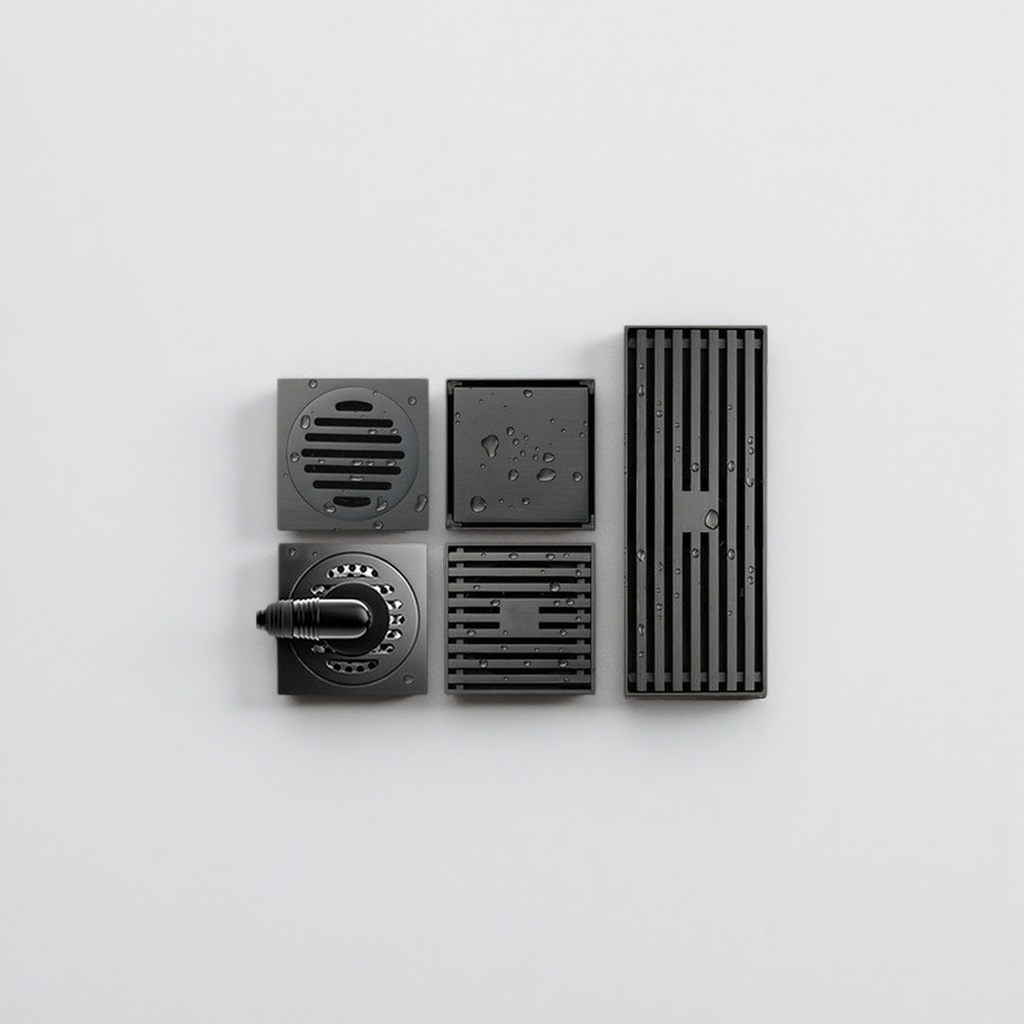 Black metal floor drain, anti-odor and anti-clogging, stainless steel, suitable for kitchens and bathrooms details Picture