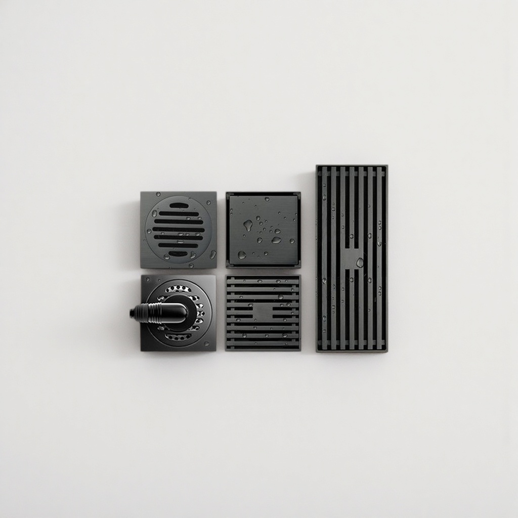 Black metal floor drain, anti-odor and anti-clogging, stainless steel, suitable for kitchens and bathrooms Specification image