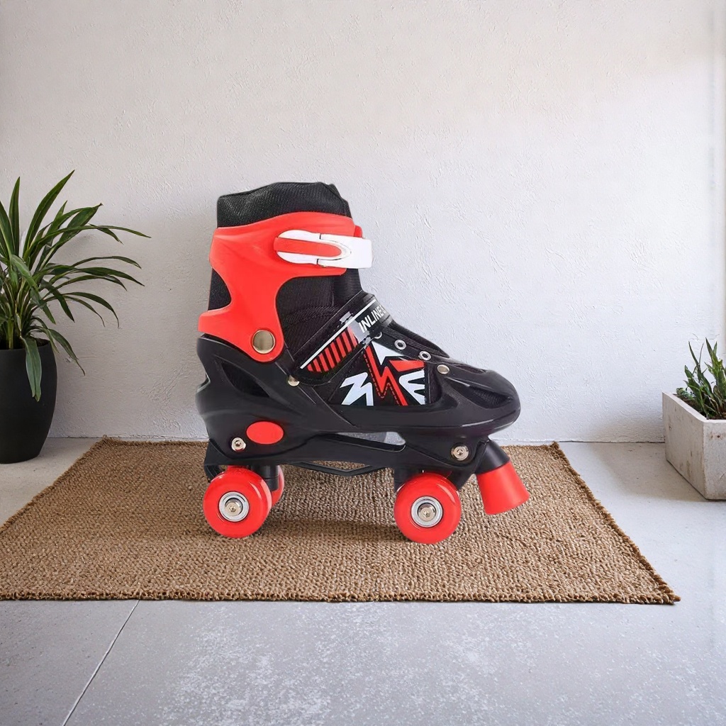 Red and black professional roller skates, adjustable casual sports shoes for teenagers and adults, roller skates details Picture