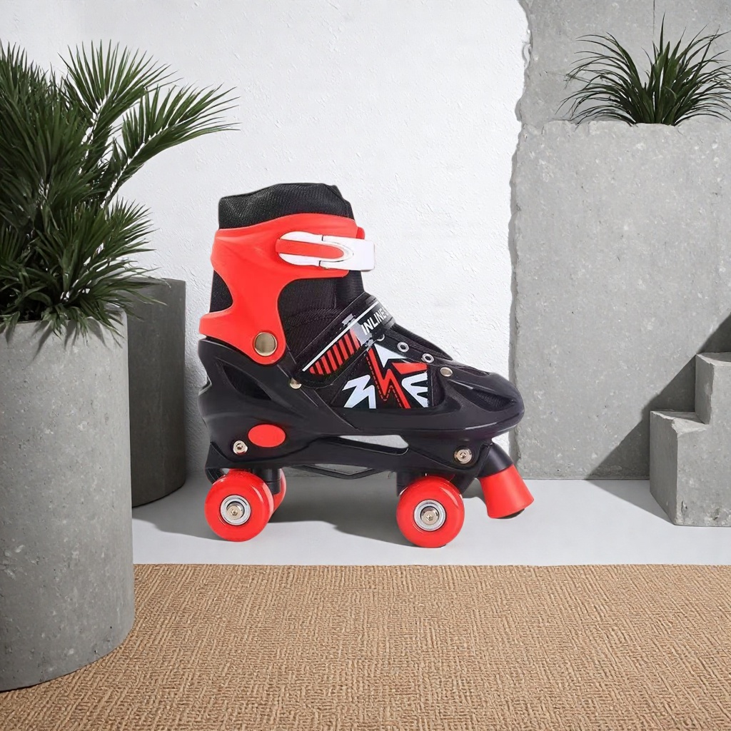 Red and black professional roller skates, adjustable casual sports shoes for teenagers and adults, roller skates Specification image