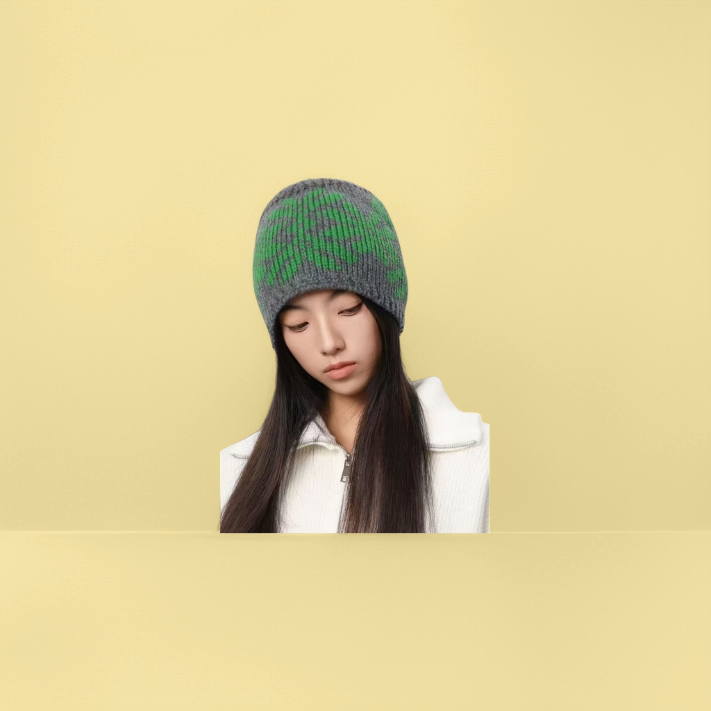 红色雪花图案女士针织帽冬季保暖帽