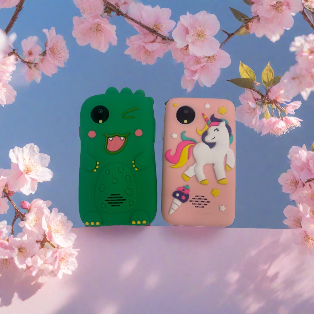 绿色恐龙手机壳和粉色独角兽手机壳产品图