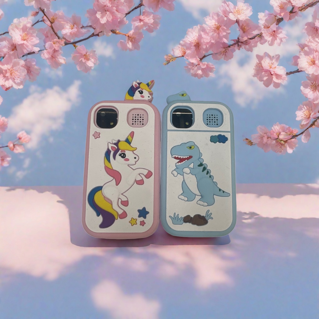 Pink unicorn and blue dinosaur creative phone case, unisex shockproof silicone Application Scenario