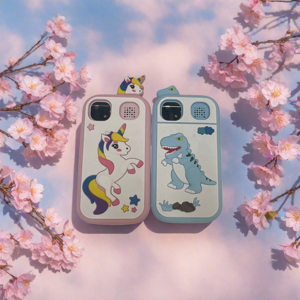 Pink unicorn and blue dinosaur creative phone case, unisex shockproof silicone Specification image