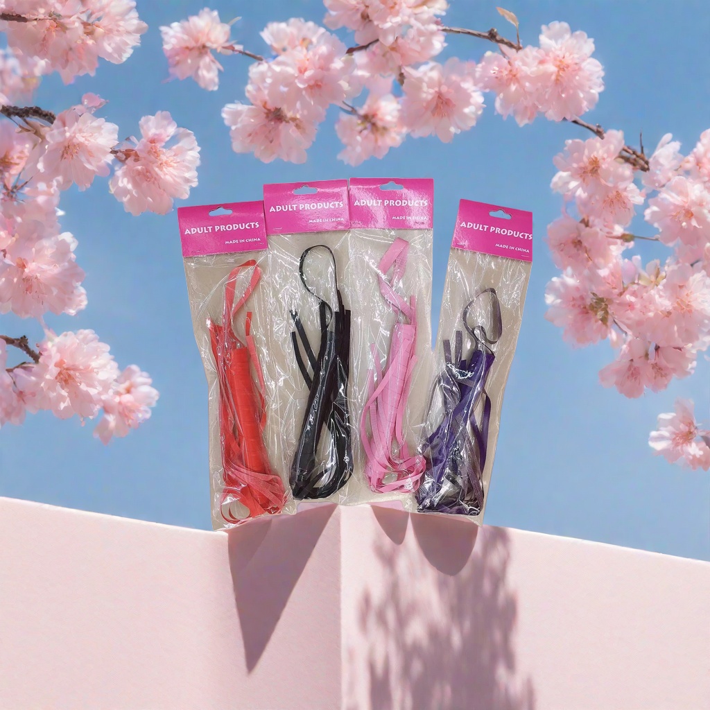 粉色包装袋装彩色束带含红黑粉紫四色成人用品
