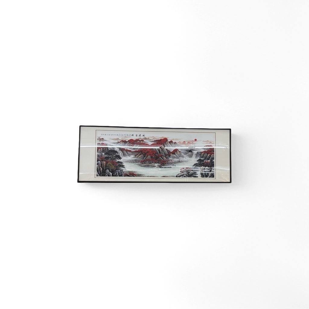 山水画挂画实木框客厅装饰画新中式风格壁画
