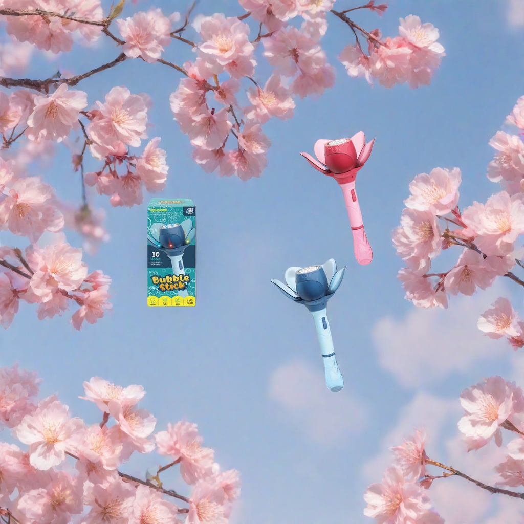 Pink lotus-shaped bubble sticks and blue lotus-shaped bubble sticks are children's educational toys