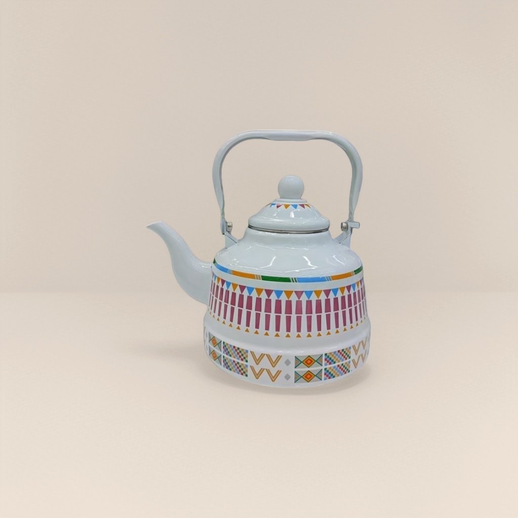 白色带彩色几何图案陶瓷茶壶 家用简约创意泡茶壶