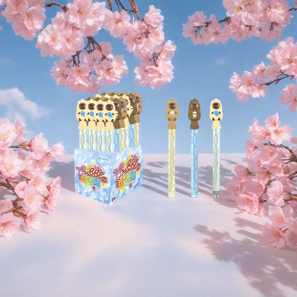Colorful bubble stick toys with cartoon animal shapes on top and transparent spiral tube bodies details Picture