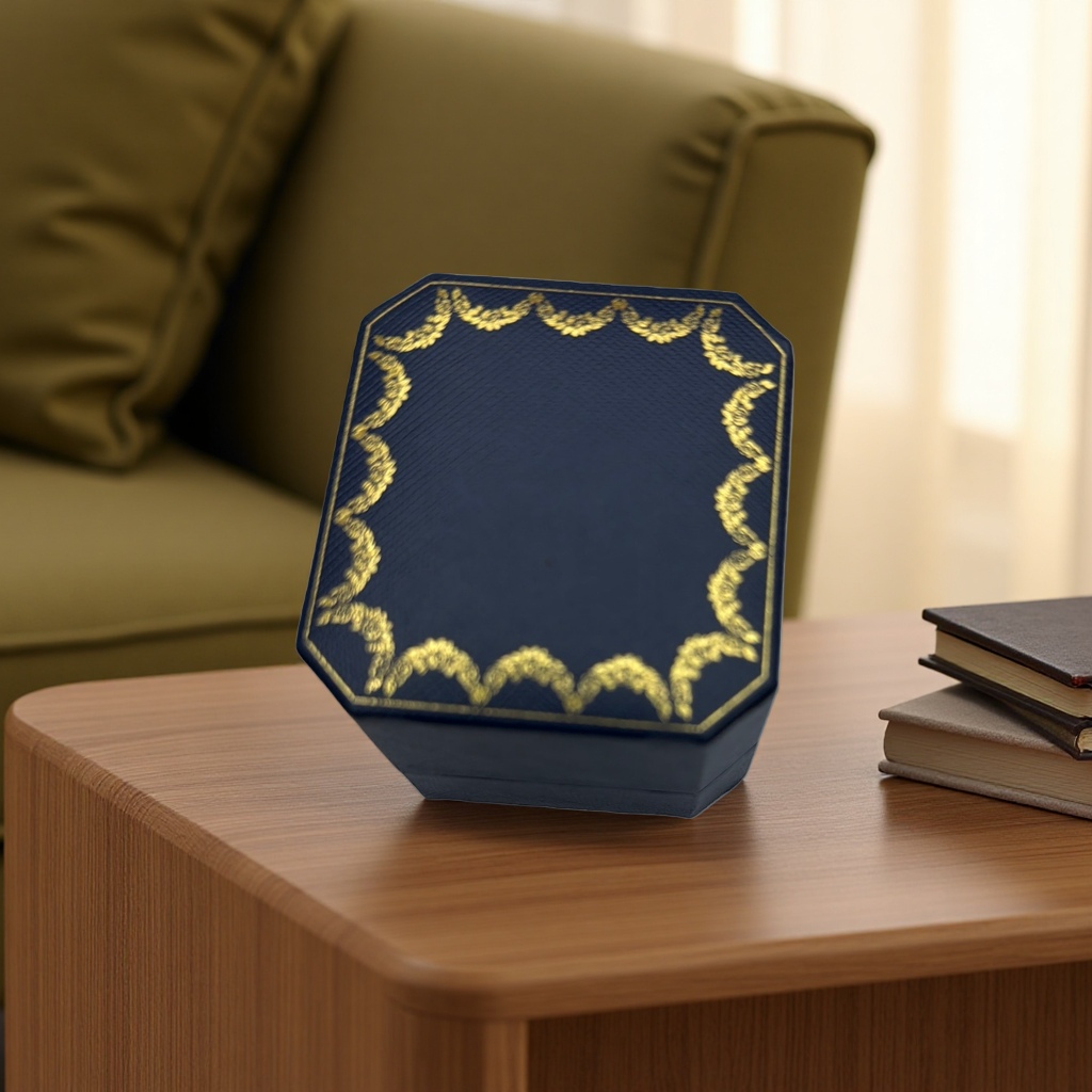 علبة مجوهرات ذات أغطية ذهبية زرقاء داكنة Specification image