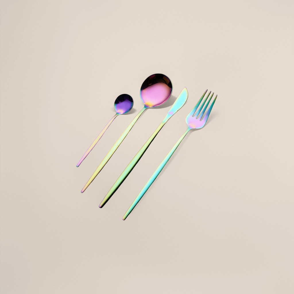 彩虹色刀叉勺套装 不锈钢餐具三件套 家用儿童餐勺 fork spoon knife