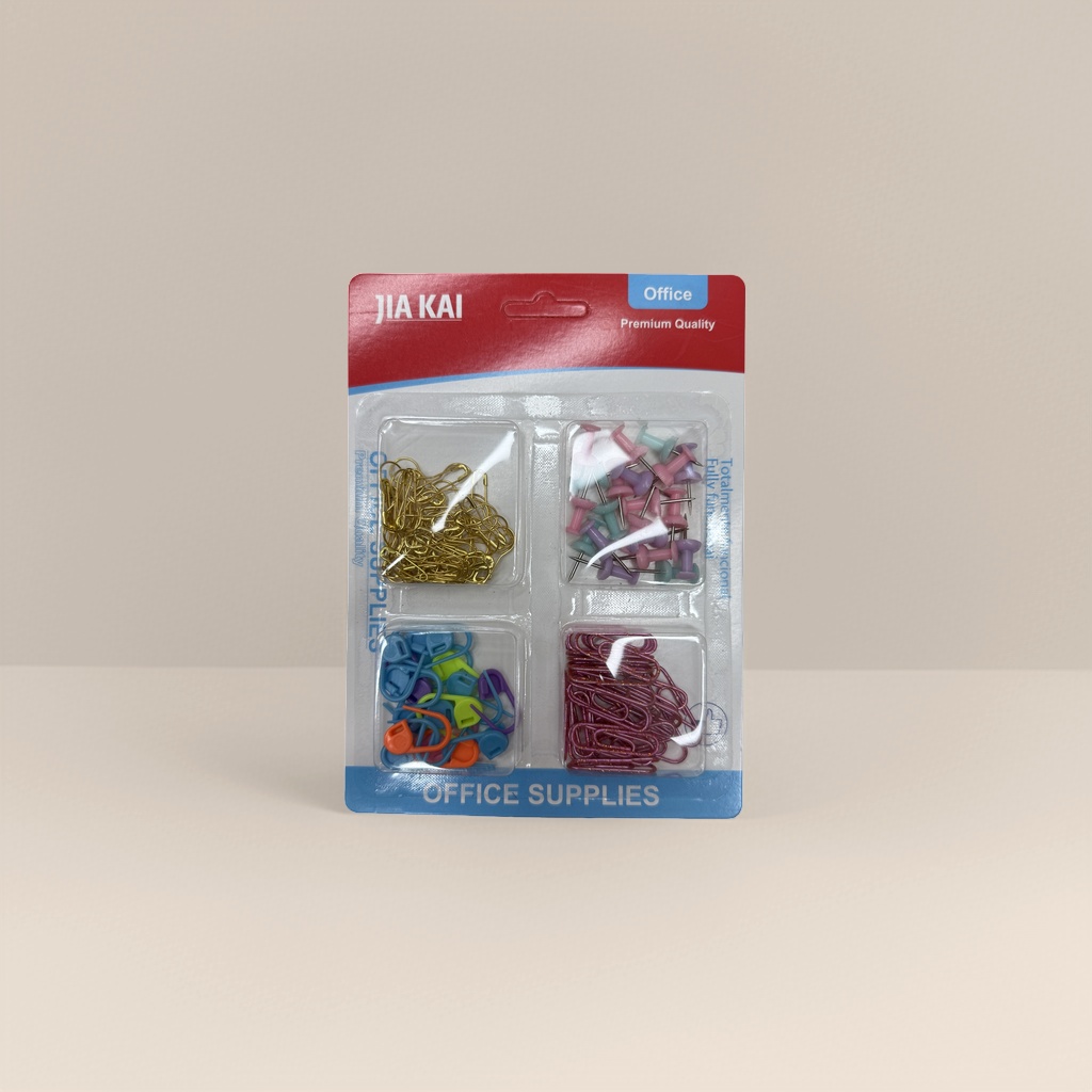 Colorful office supplies set, thumbtacks, paper clips, safety pins, plastic clips, multi-functional and practical Application Scenario