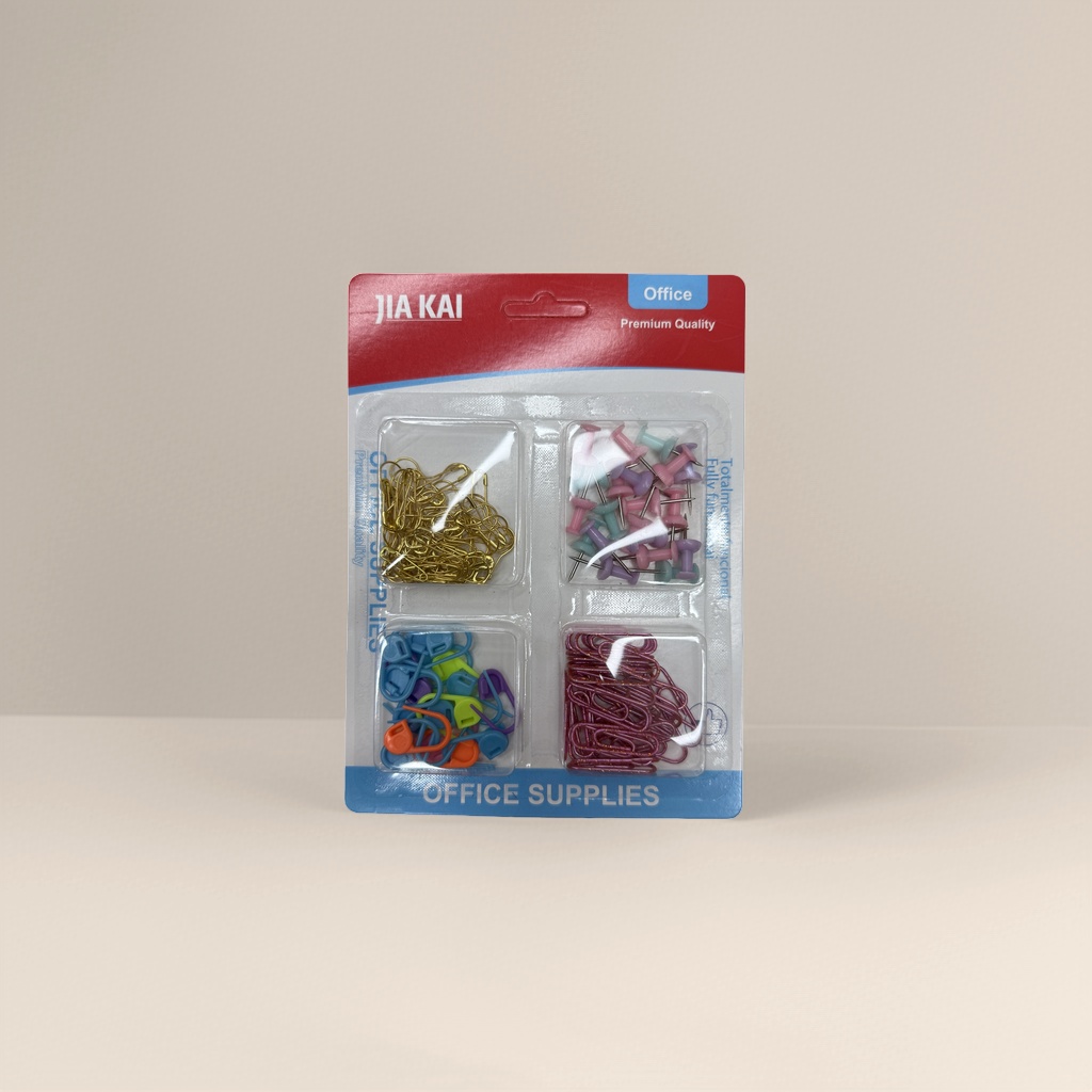 Colorful office supplies set, thumbtacks, paper clips, safety pins, plastic clips, multi-functional and practical Specification image
