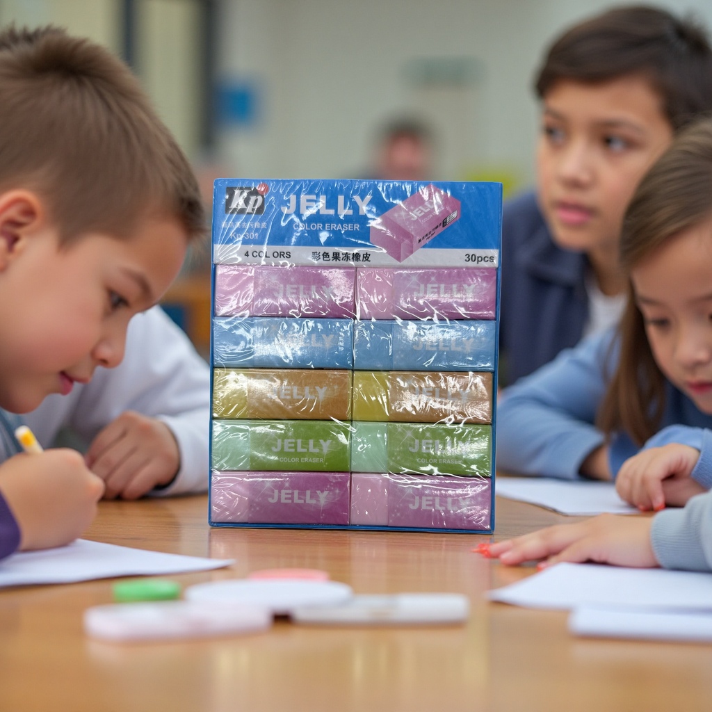 Colorful jelly rubber box student stationery creative storage box, soft, elastic and erasable Application Scenario