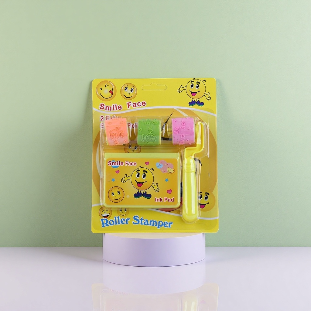 Yellow packaging smiley face roller seal set, creative children's handmade seal paste tools Specification image