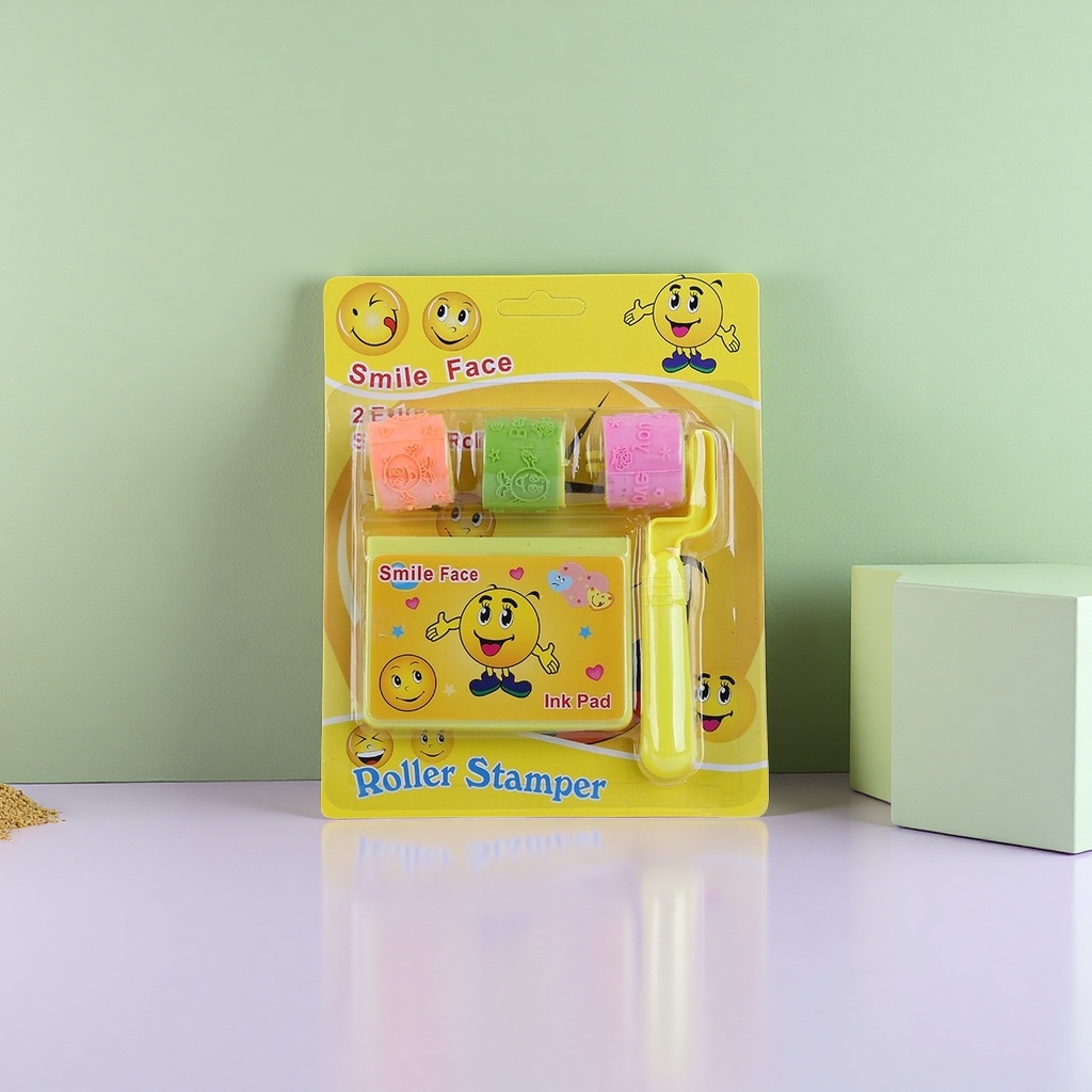 Yellow packaging smiley face roller seal set, creative children's handmade seal paste tools details Picture