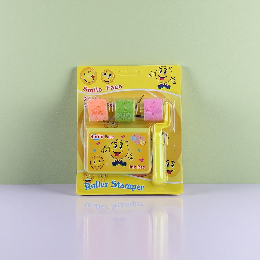 Yellow packaging smiley face roller seal set, creative children's handmade seal paste tools