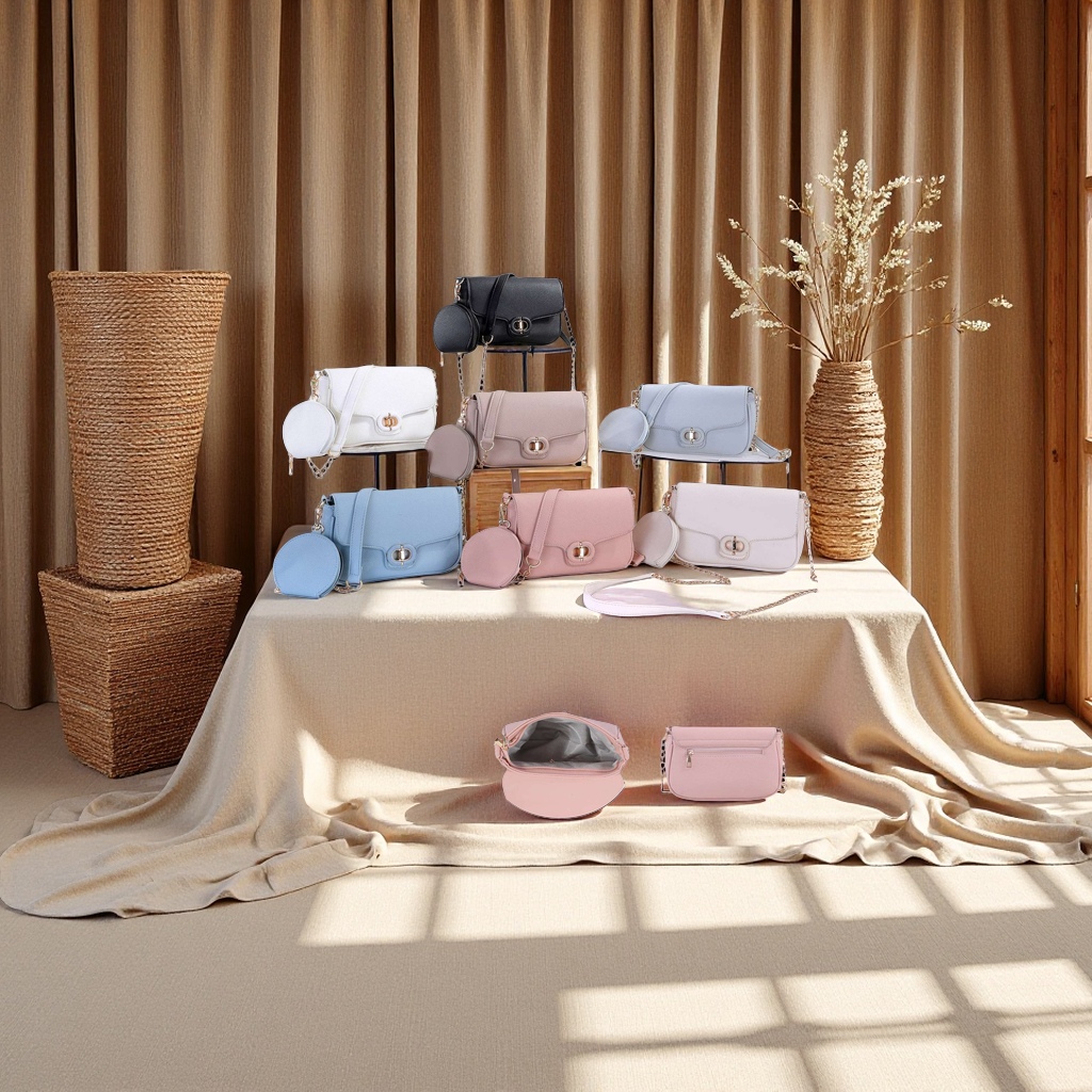 Factory direct batch, popular mother and child flip cover small square bag, detachable small round bag, dual-purpose crossbody single-shoulder bag, wear-resistant PU leather, multiple colors available, live-streaming street stall, physical store purchase source, women's chain bag set details Picture