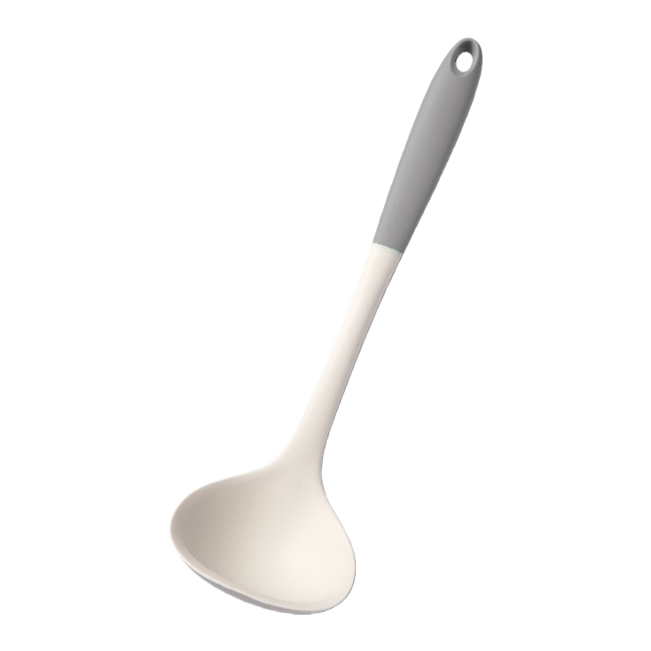 Grey handle, white silicone soup spoon, kitchen household, long-handled heat-resistant and scald resistant spoon Item Picture