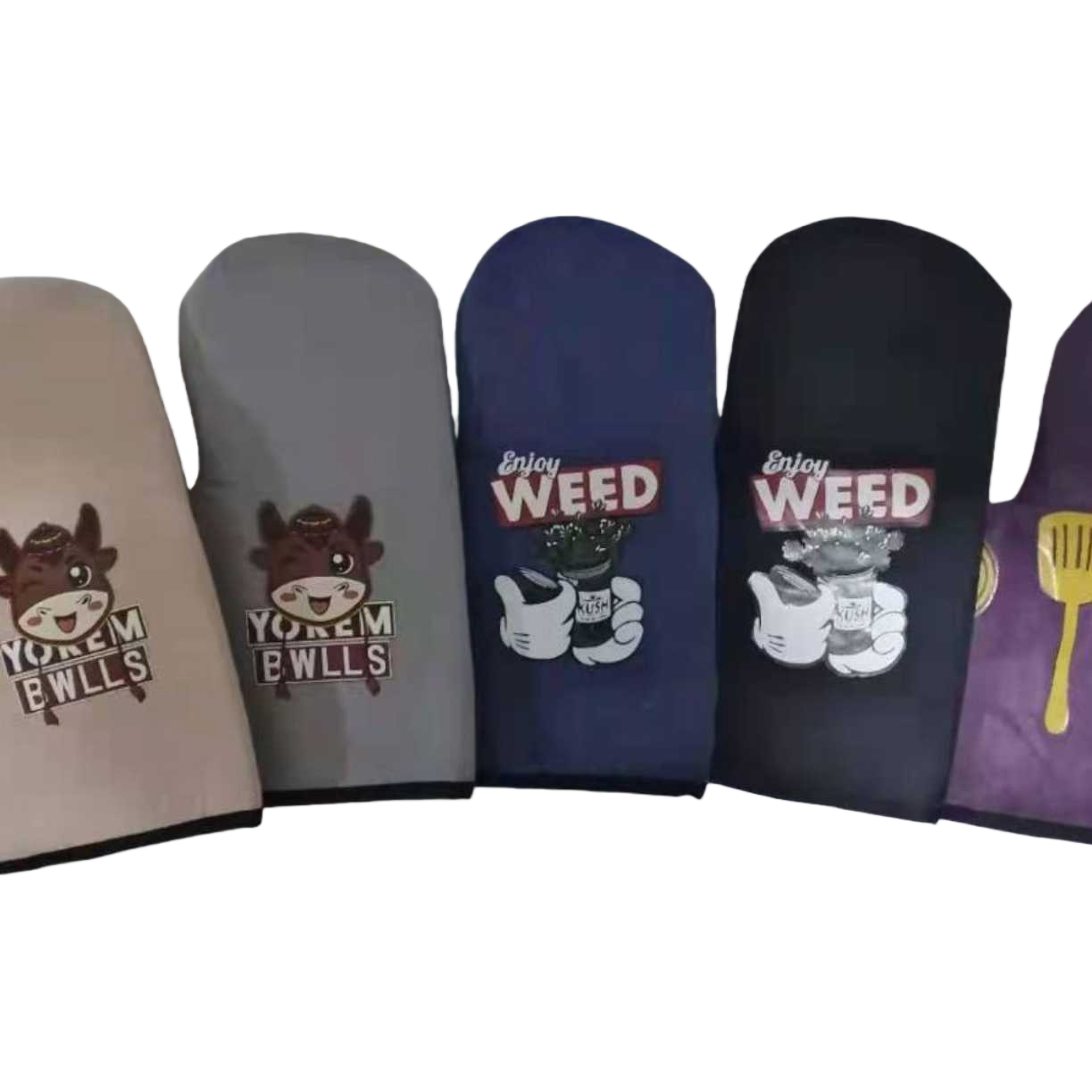 Colorful cartoon patterned heat-resistant gloves, kitchen heat-resistant, thickened cotton and linen, for baking Item Picture