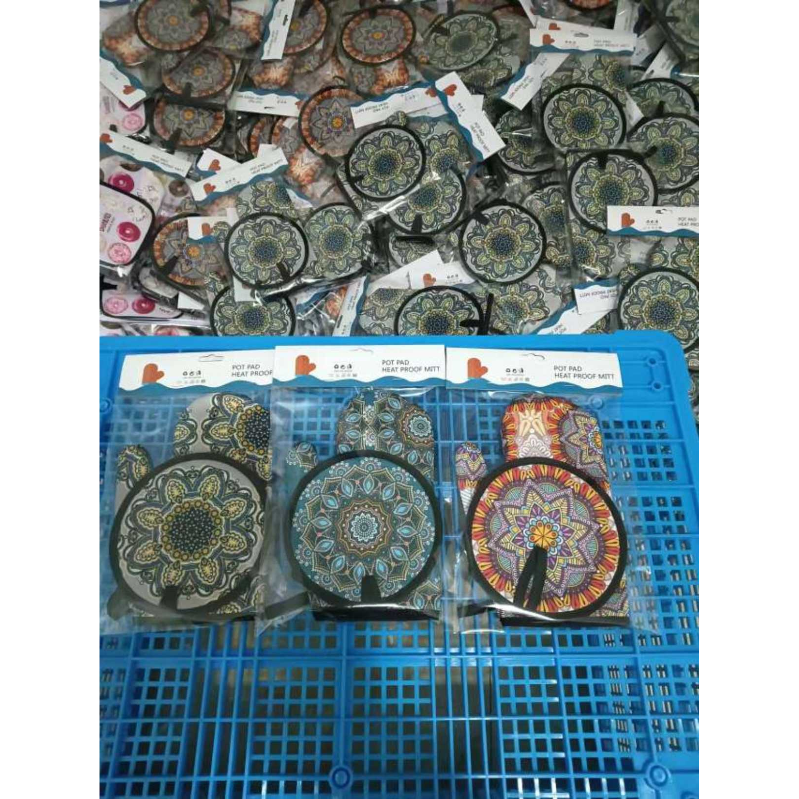 Colorful mandala pattern heat insulation pad and heat insulation glove set Item Picture
