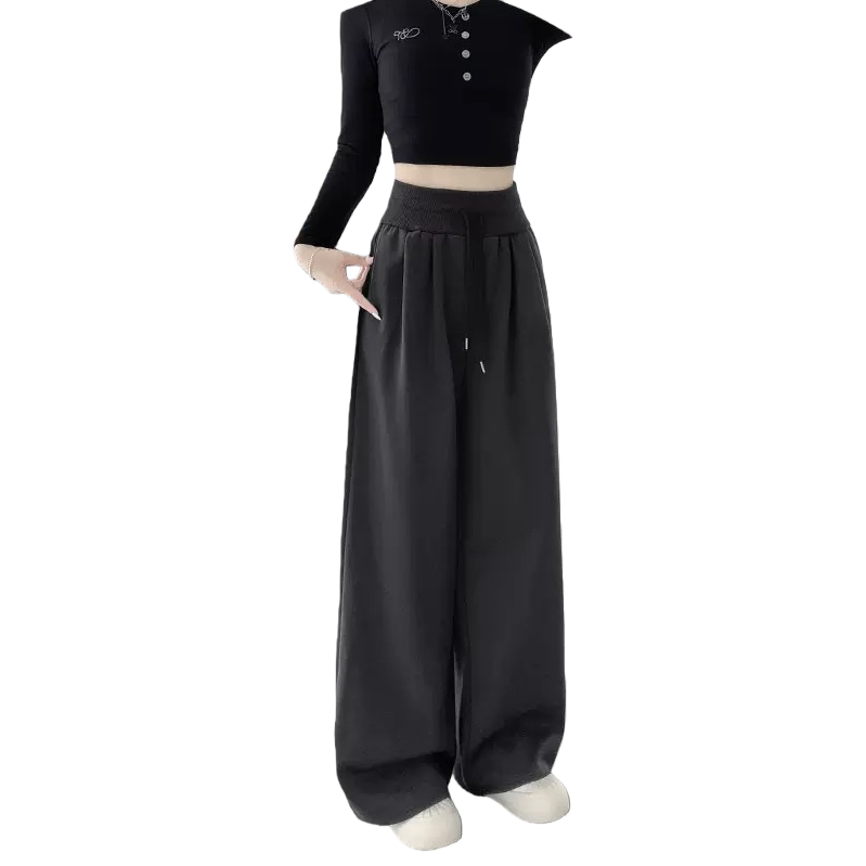 Dark grey wide-leg pants for women, high-waisted and slimming casual trousers Item Picture