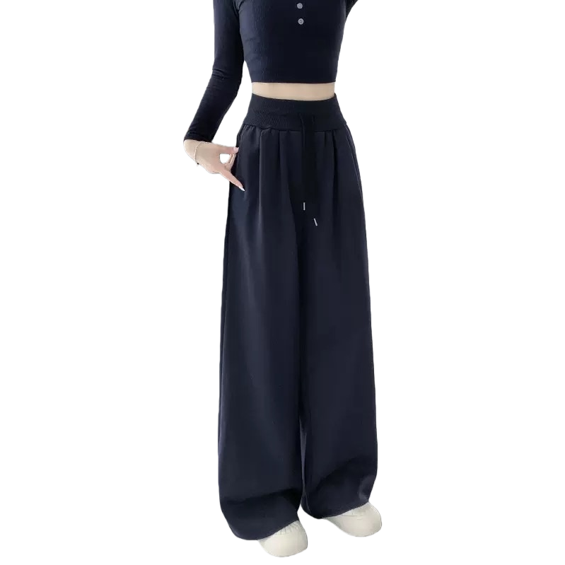 Navy blue wide-leg pants for women, with a high waist and a slimming effect, are the same style for models Item Picture