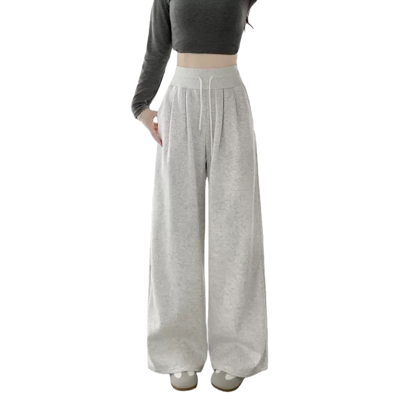 Grey and white striped wide-leg pants for women, high-waisted and slimming casual pants Item Picture