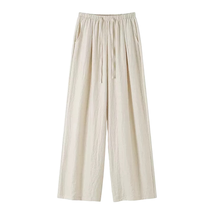 Off-white high-waisted wide-leg pants with a flowing feel make women look slimmer in spring and summer, and are versatile and casual Item Picture